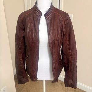 Guess Women's Burgundy Leather Jacket